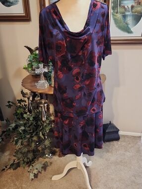 Purple Floral Cowl Neck Women's 2 Piece Set